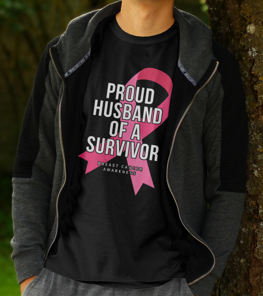 Proud Husband Of A Survivor Breast Cancer Awareness Pink T-Shirt