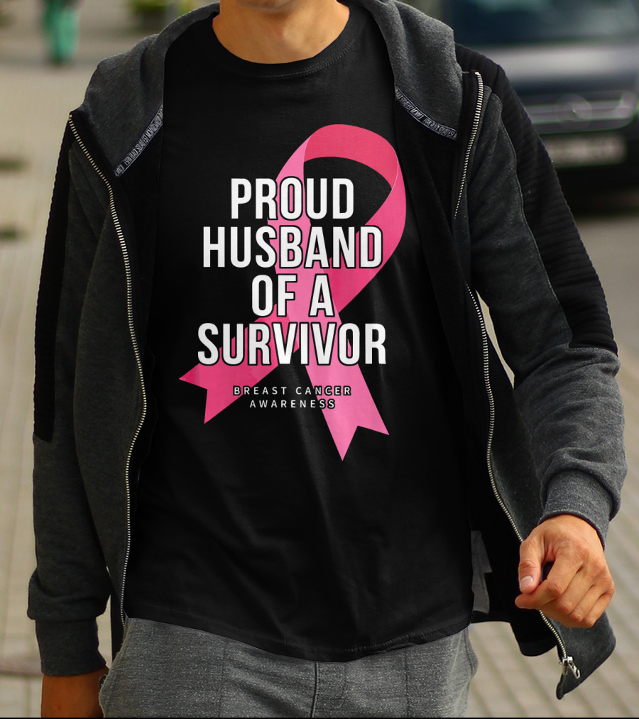 Proud Husband Of A Survivor Breast Cancer Awareness Pink T-Shirt