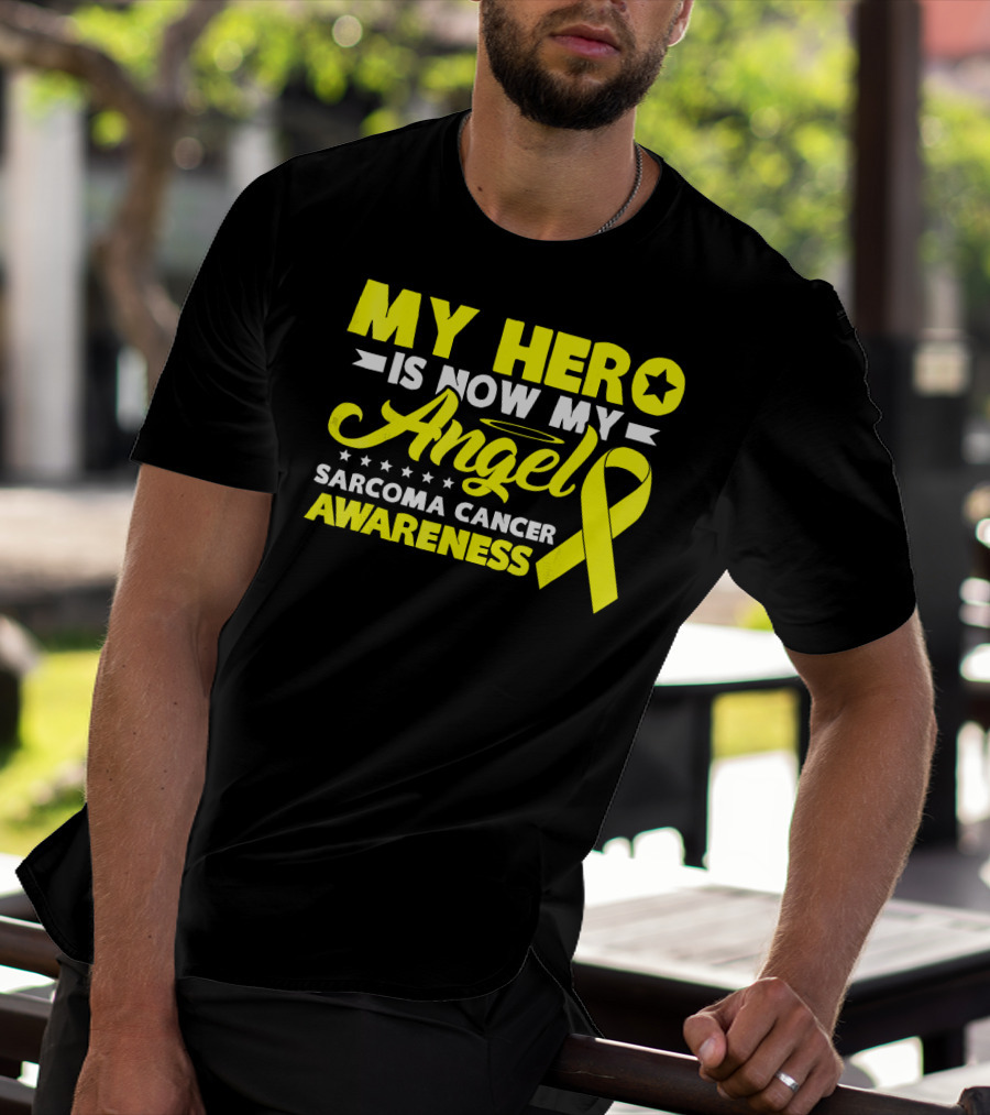 My Hero Is Now My Angel Sarcoma Cancer Awareness Yellow T-Shirt