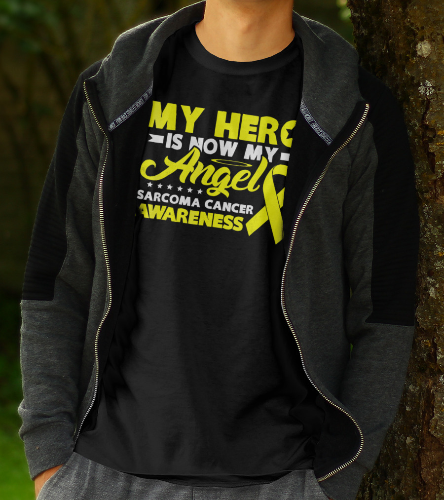 My Hero Is Now My Angel Sarcoma Cancer Awareness Yellow T-Shirt
