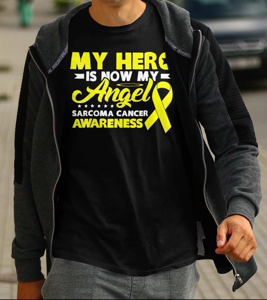 My Hero Is Now My Angel Sarcoma Cancer Awareness Yellow T-Shirt