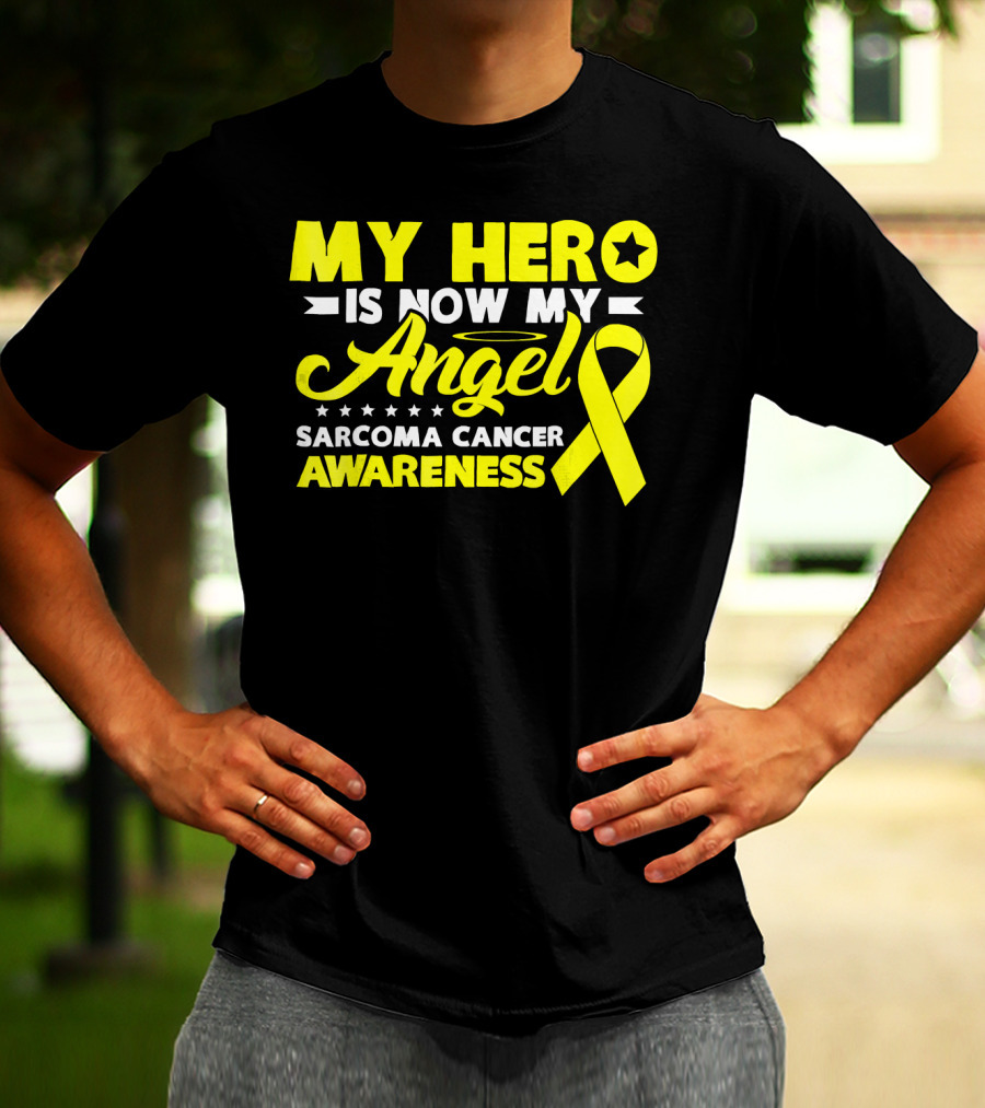 My Hero Is Now My Angel Sarcoma Cancer Awareness Yellow T-Shirt
