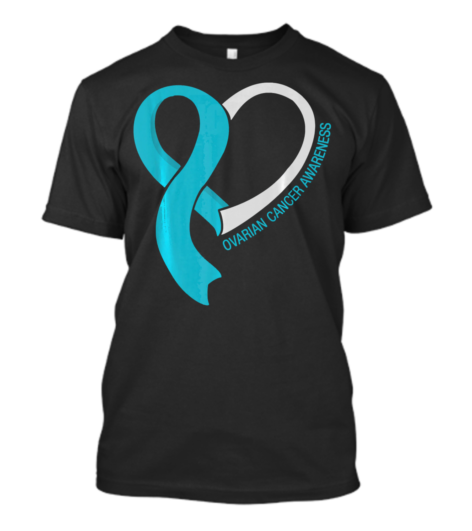 Ovarian Cancer Teal Heart Ribbon Awareness T-Shirt