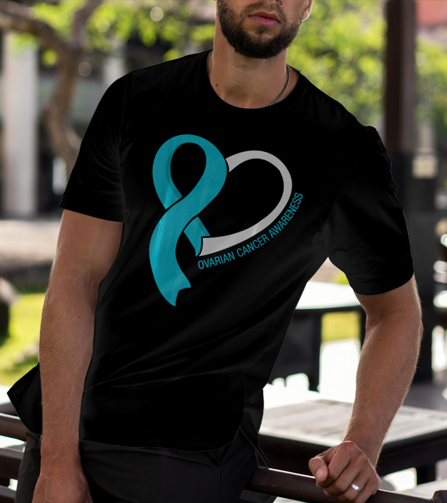 Ovarian Cancer Teal Heart Ribbon Awareness T-Shirt