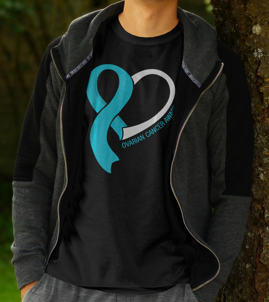 Ovarian Cancer Teal Heart Ribbon Awareness T-Shirt