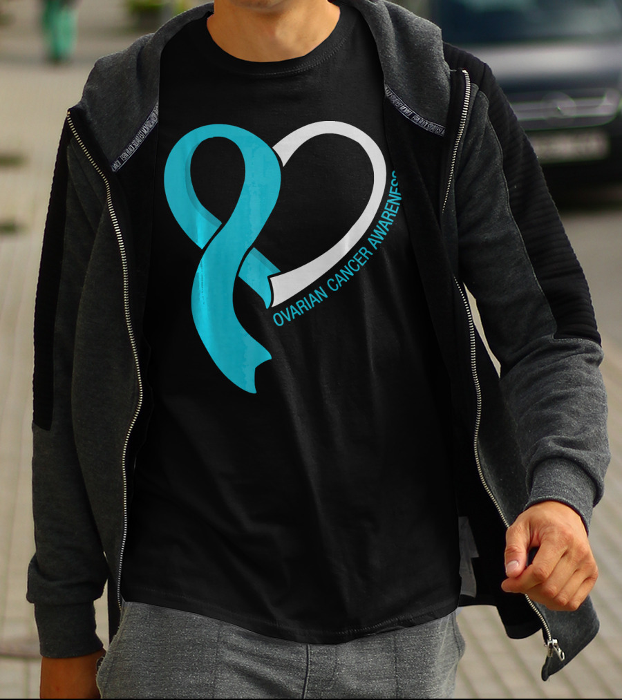Ovarian Cancer Teal Heart Ribbon Awareness T-Shirt
