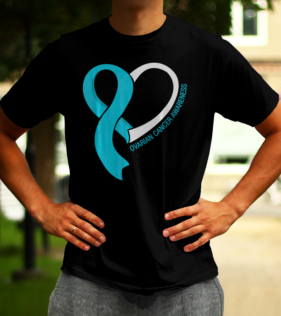 Ovarian Cancer Teal Heart Ribbon Awareness T-Shirt