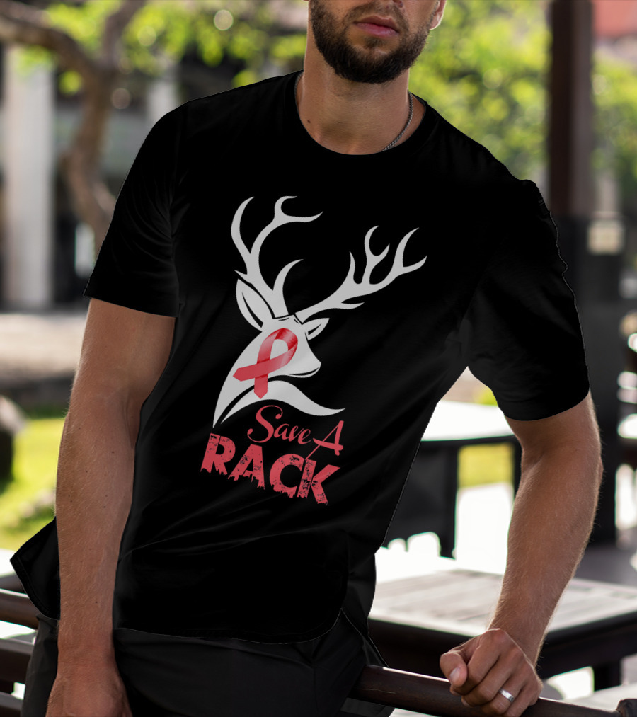 Save A Rack Breast Cancer Awareness Pink Ribbon Deer Antlers T-Shirt
