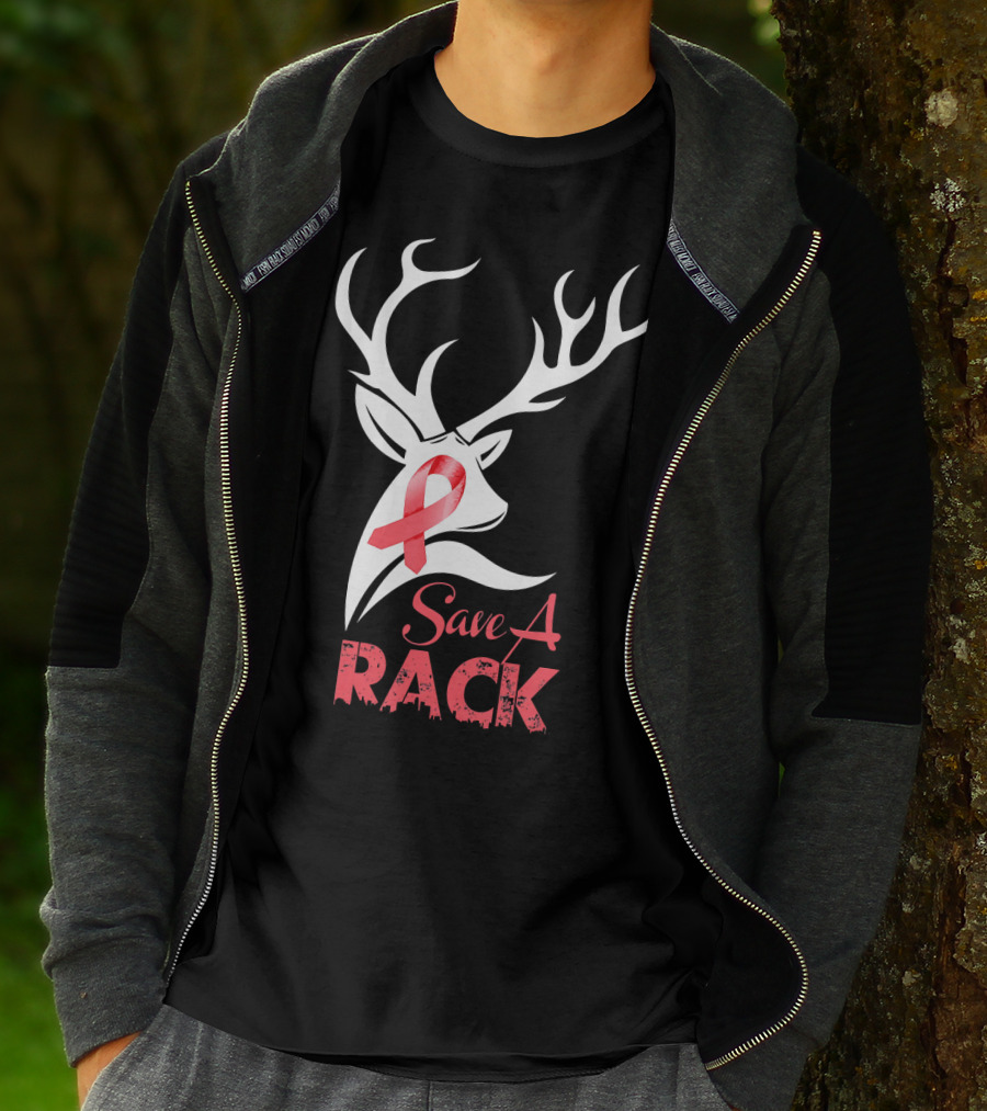 Save A Rack Breast Cancer Awareness Pink Ribbon Deer Antlers T-Shirt