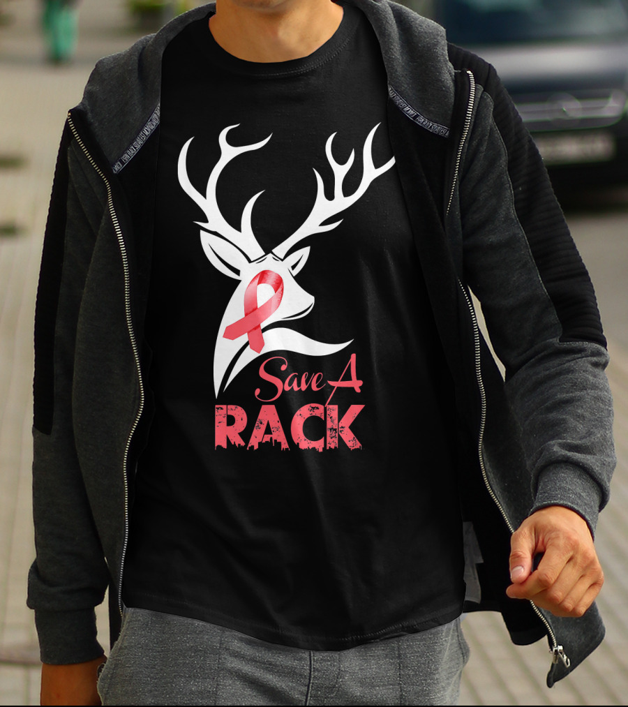 Save A Rack Breast Cancer Awareness Pink Ribbon Deer Antlers T-Shirt