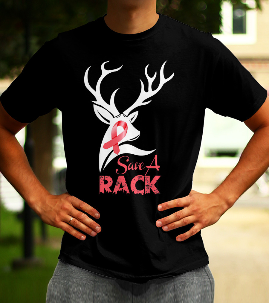 Save A Rack Breast Cancer Awareness Pink Ribbon Deer Antlers T-Shirt