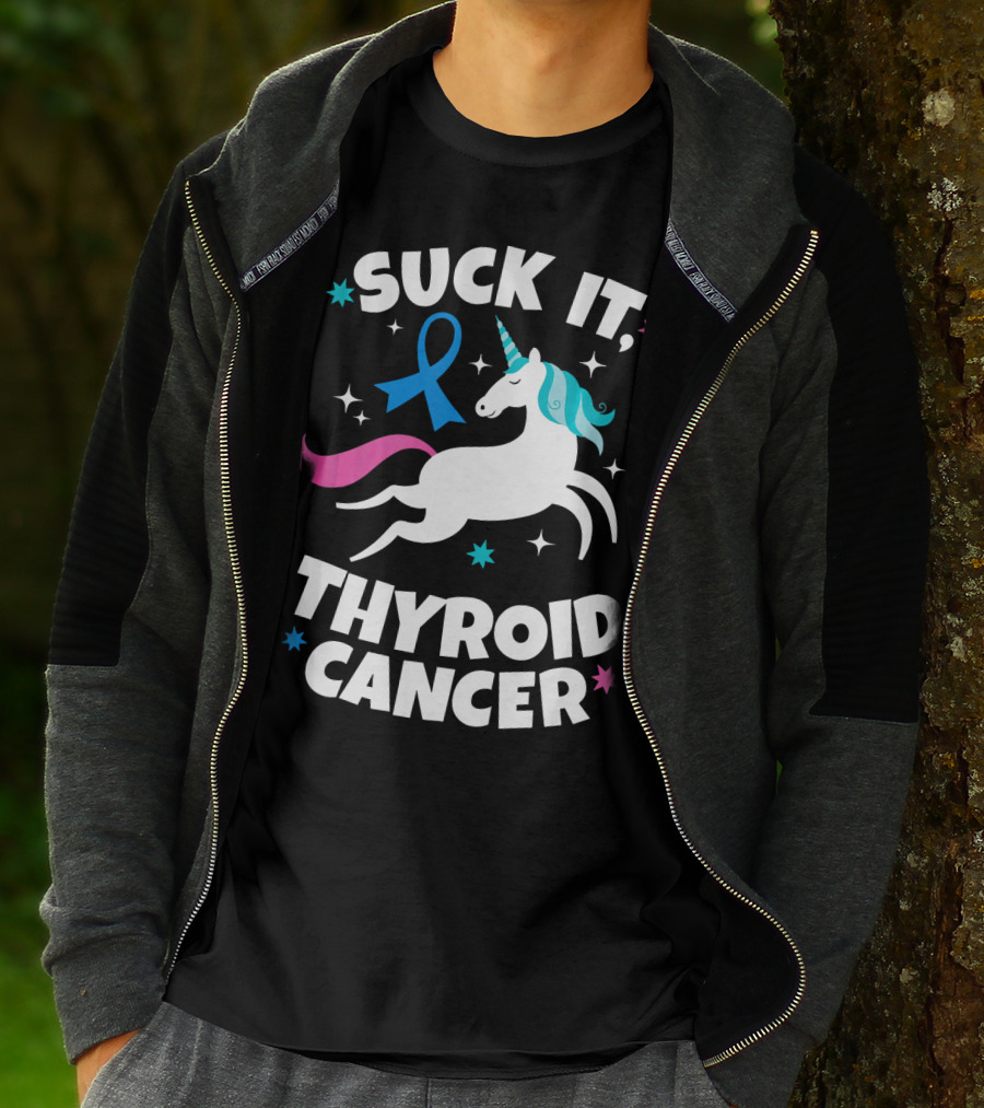 Suck It Thyroid Cancer Unicorn Blue T-Shirt