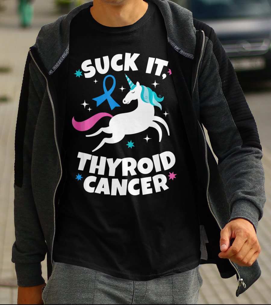 Suck It Thyroid Cancer Unicorn Blue T-Shirt