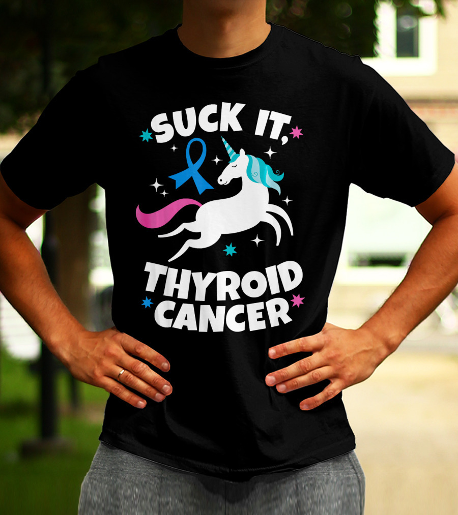 Suck It Thyroid Cancer Unicorn Blue T-Shirt
