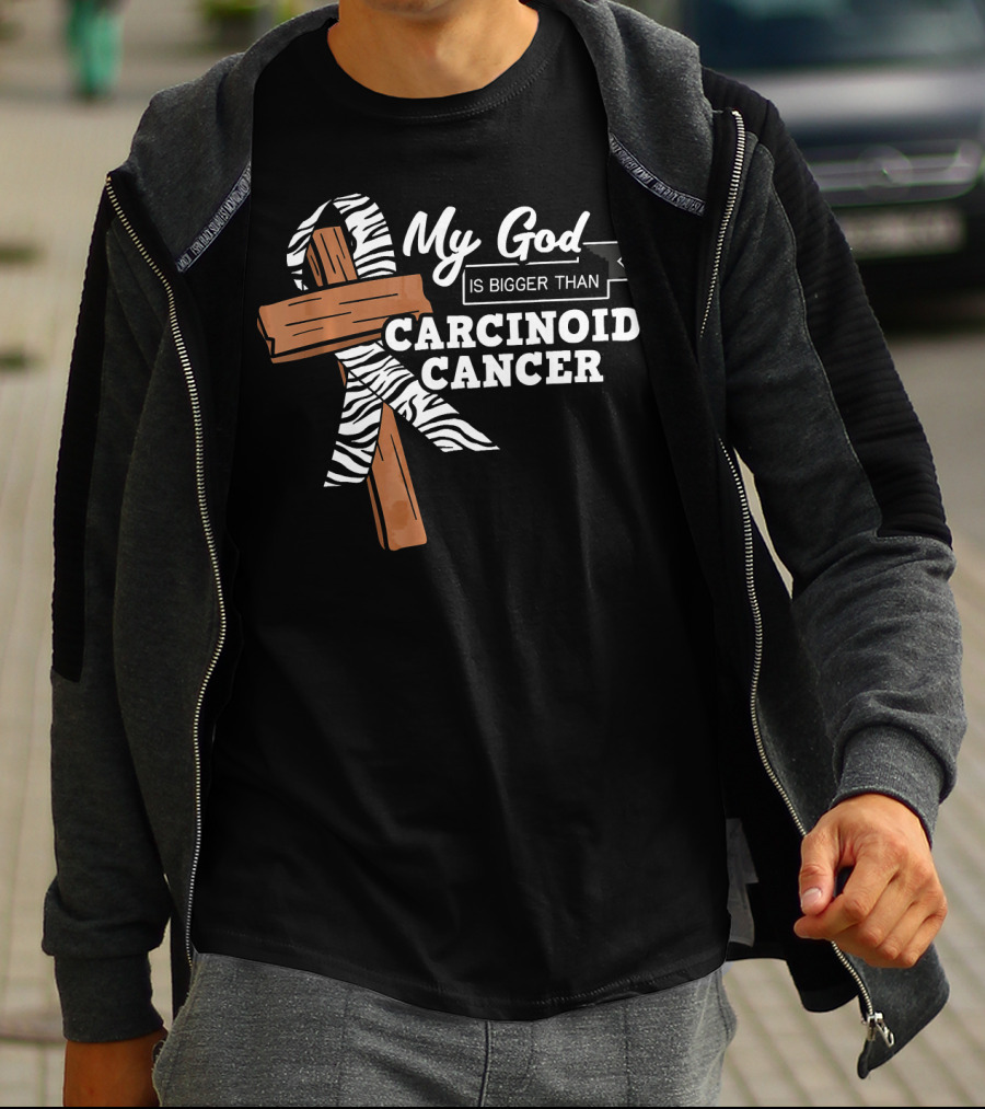 My God Is Bigger Than Carcinoid Cancer Ribbon Cross T-Shirt