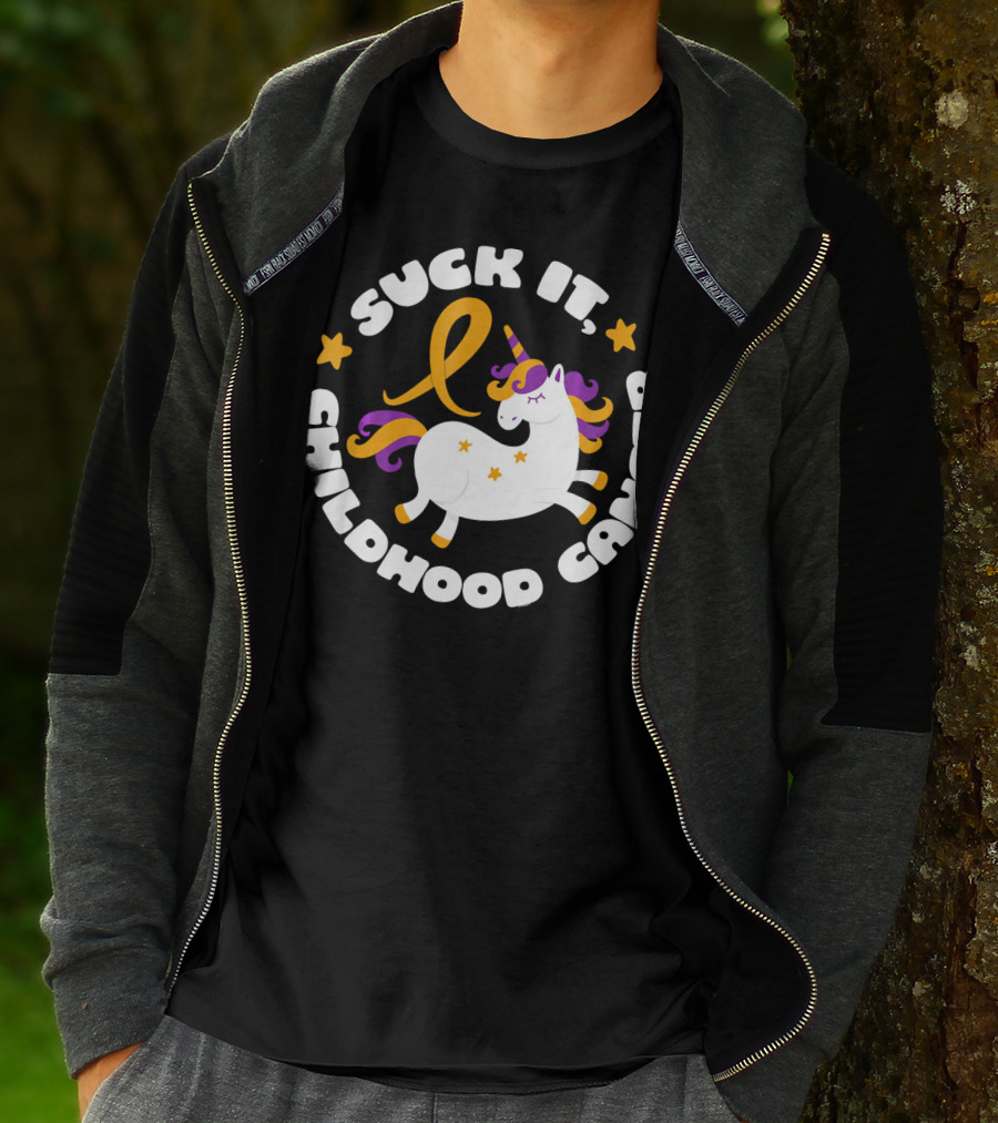 Suck It Childhood Cancer Unicorn Ribbon Fighter T-Shirt