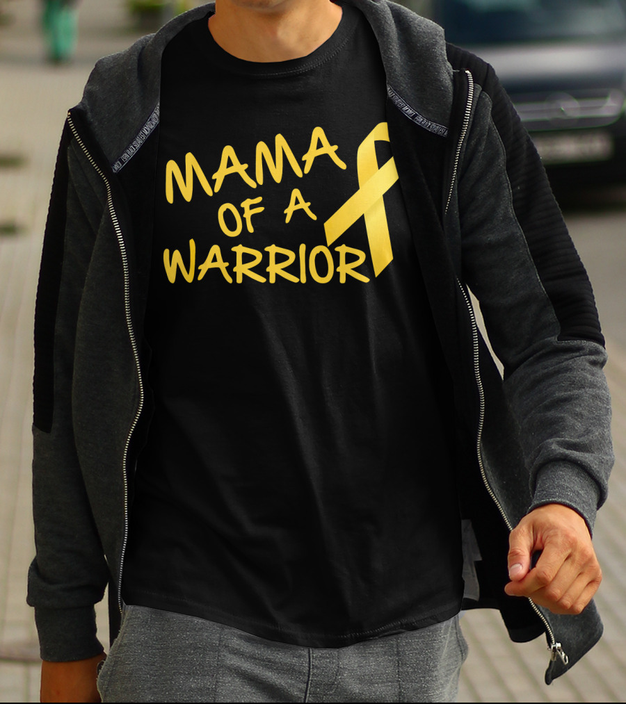 Mama Of A Warrior Yellow Ribbon Childhood Cancer Awareness T-Shirt