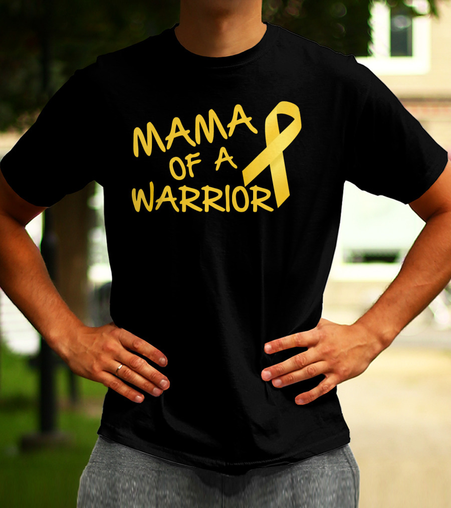 Mama Of A Warrior Yellow Ribbon Childhood Cancer Awareness T-Shirt