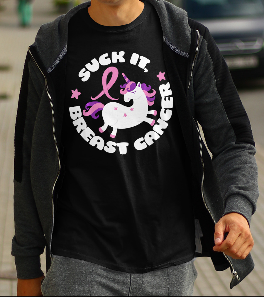 Suck It Breast Cancer Unicorn Pink T-Shirt