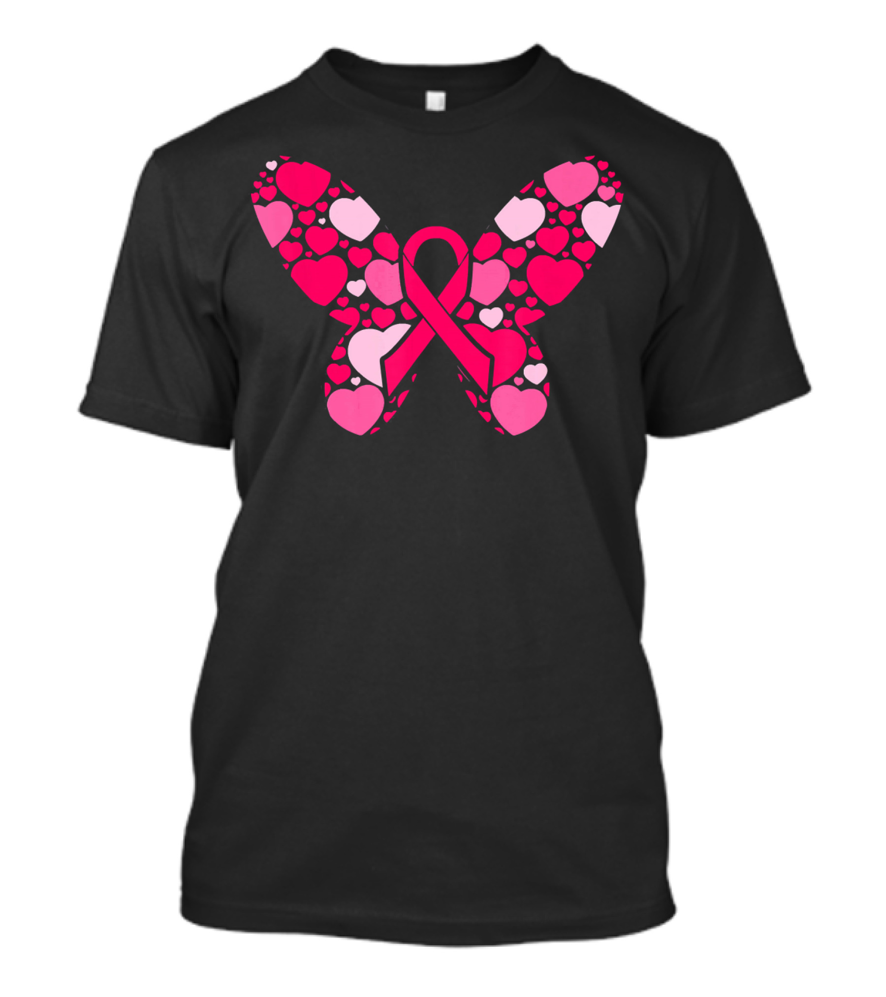 Pink Ribbon Hearts Butterfly Breast Cancer Awareness T-Shirt