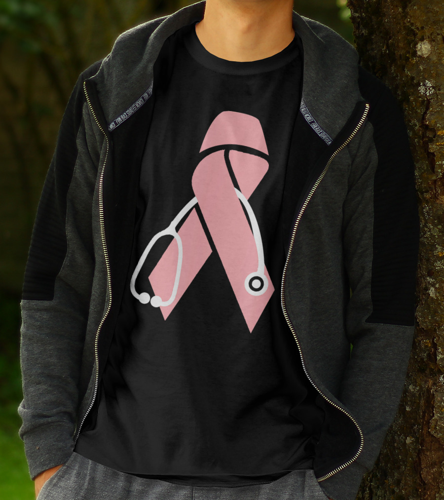 Nurse Doctor Family Friend Brea Pink Ribbon Stethoscope T-Shirt