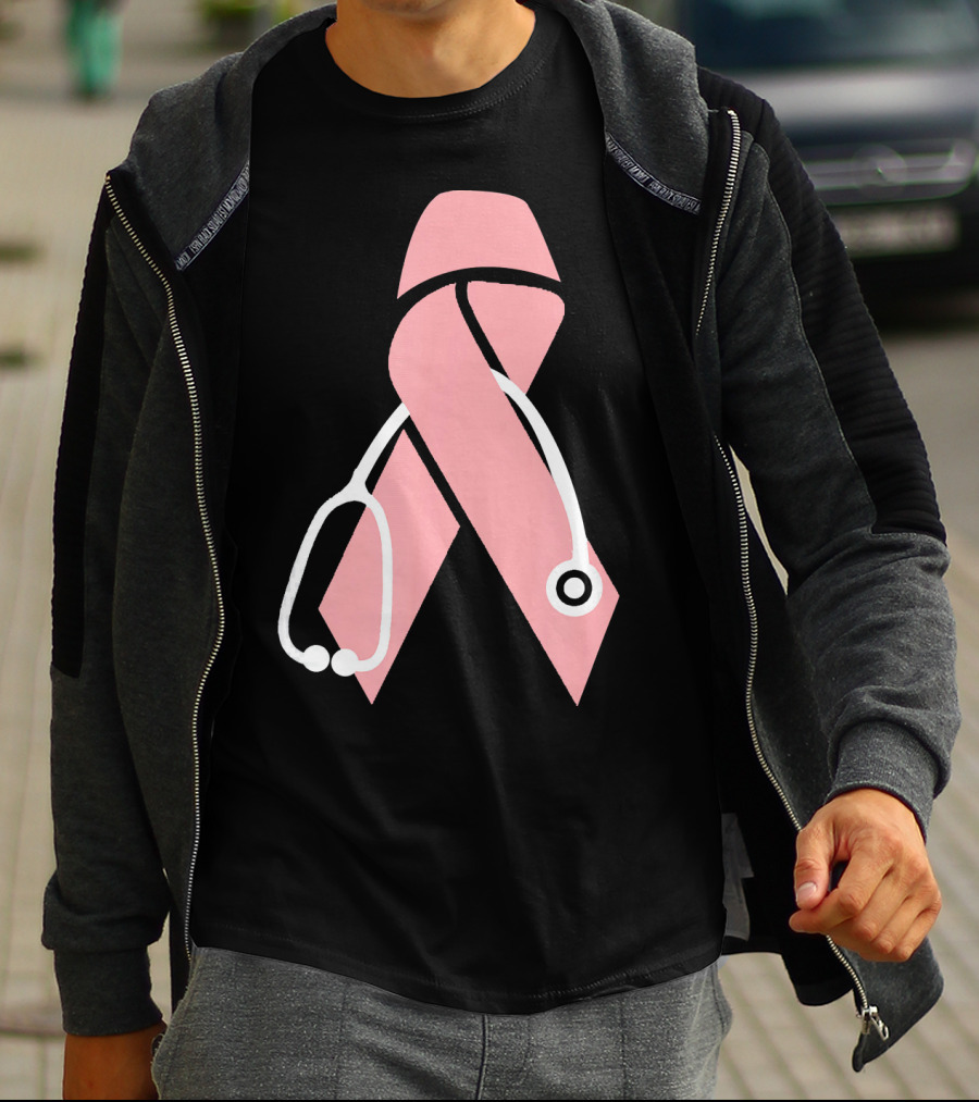 Nurse Doctor Family Friend Brea Pink Ribbon Stethoscope T-Shirt