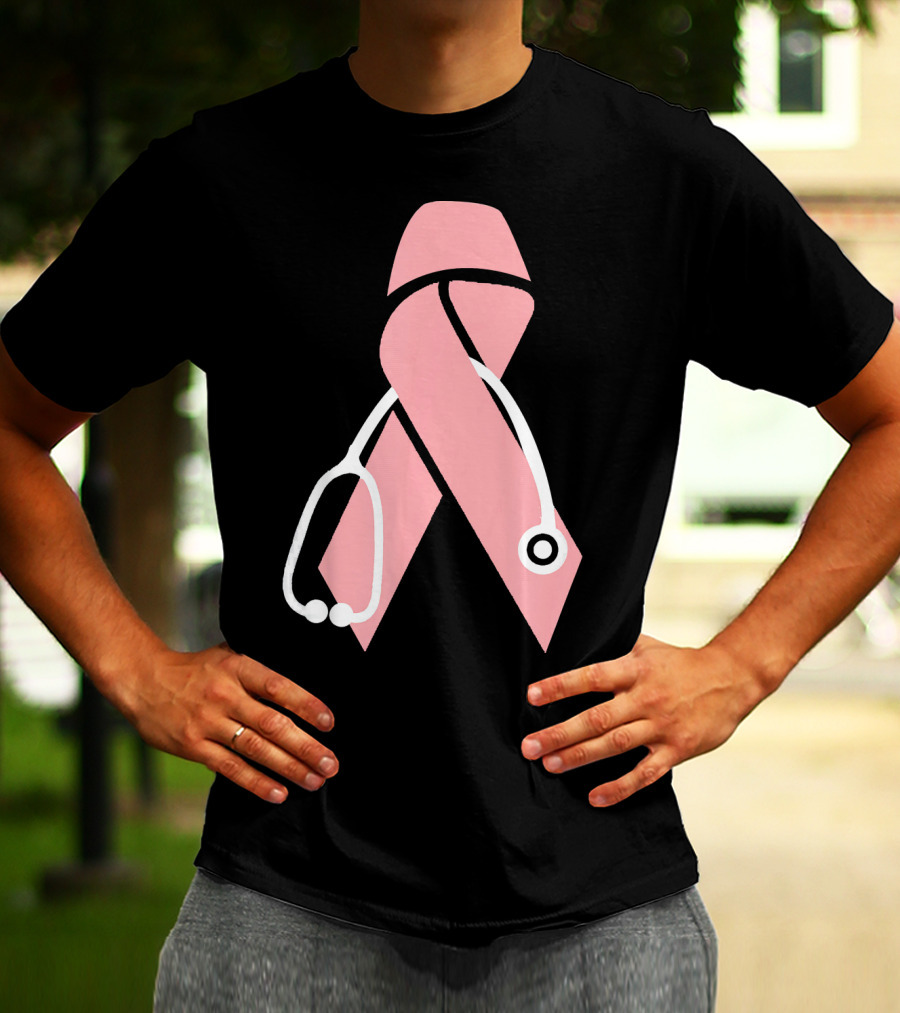 Nurse Doctor Family Friend Brea Pink Ribbon Stethoscope T-Shirt