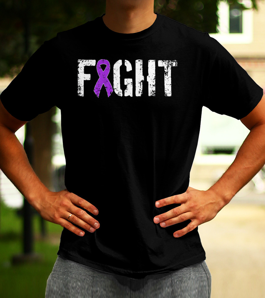 FIGHT Pancreatic Cancer Military Style Purple Ribbon Awareness T-Shirt