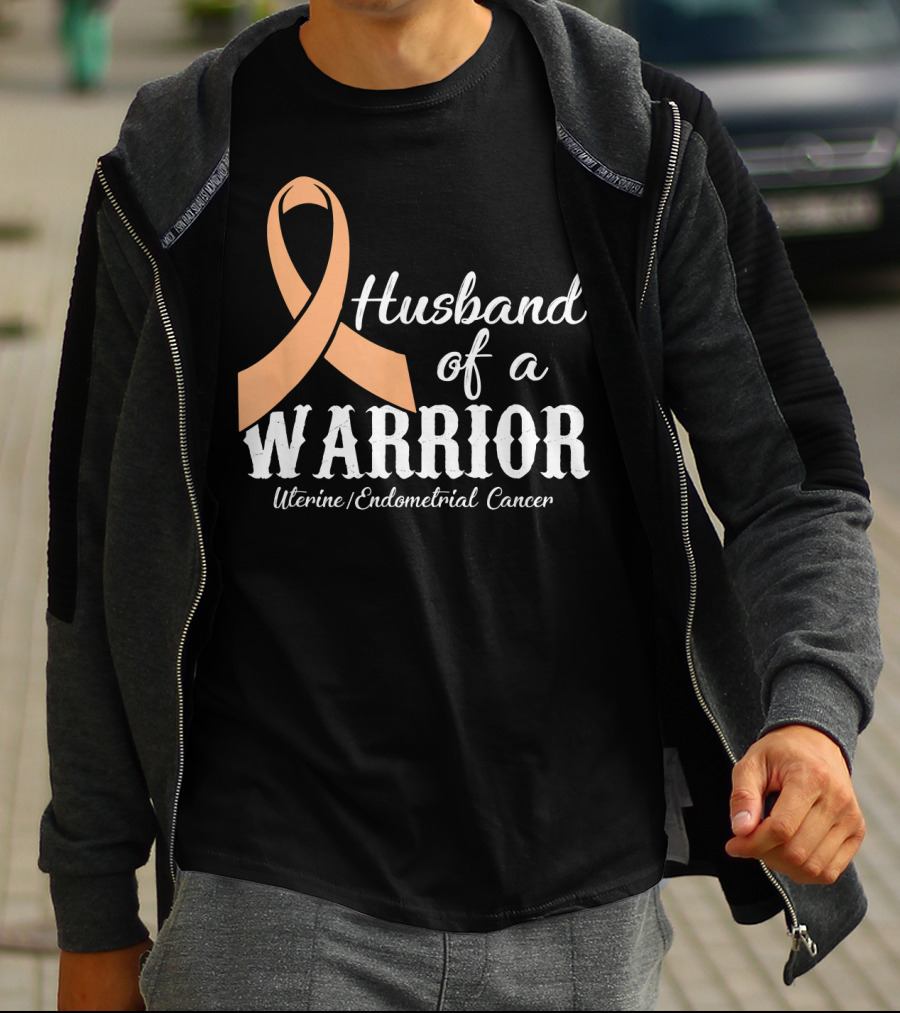 Husband Of A Warrior Uterine Endometrial Cancer T-Shirt