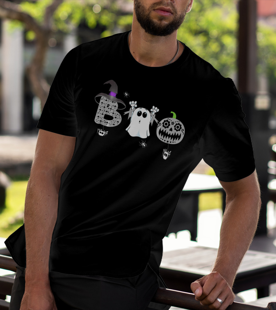 Boo Ghost Witch Hat Sugar Skull Brain Cancer Awareness T-Shirt
