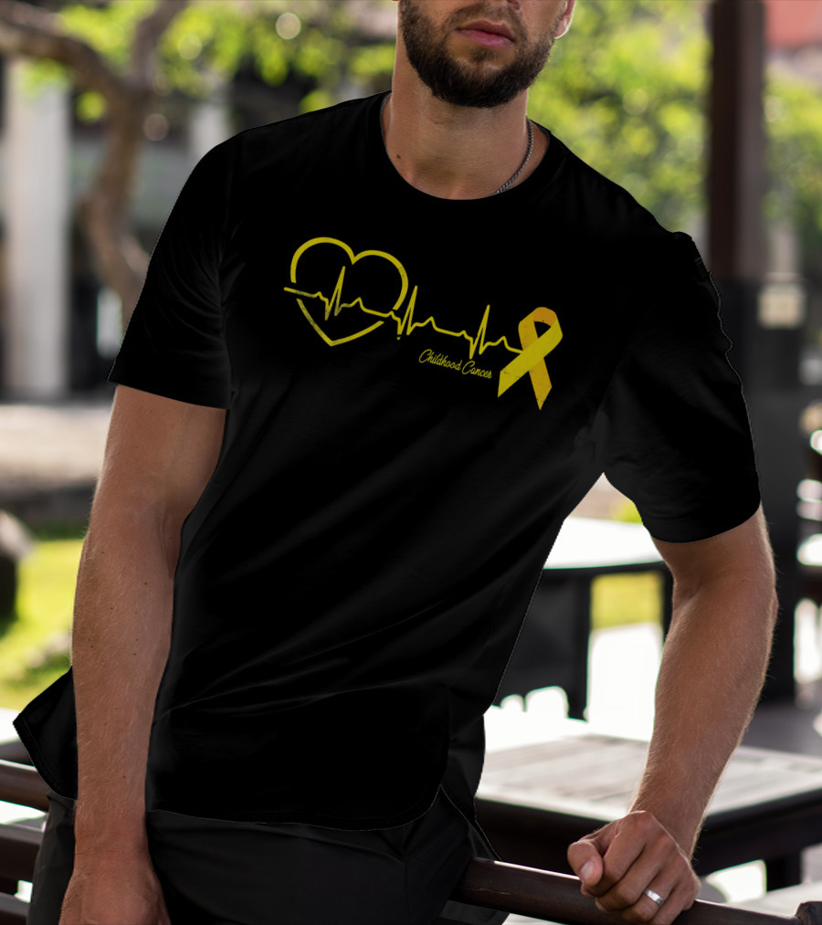 Childhood Cancer Awareness Heartbeat Yellow T-Shirt