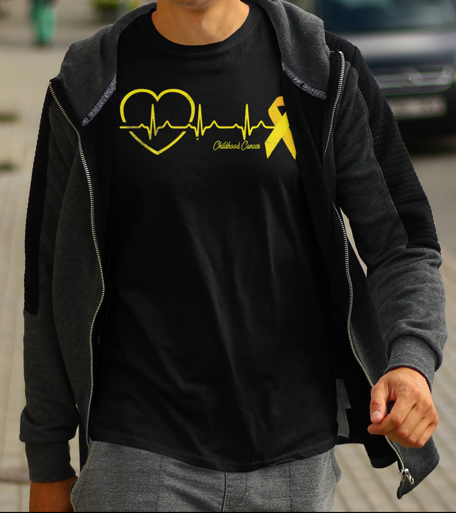 Childhood Cancer Awareness Heartbeat Yellow T-Shirt