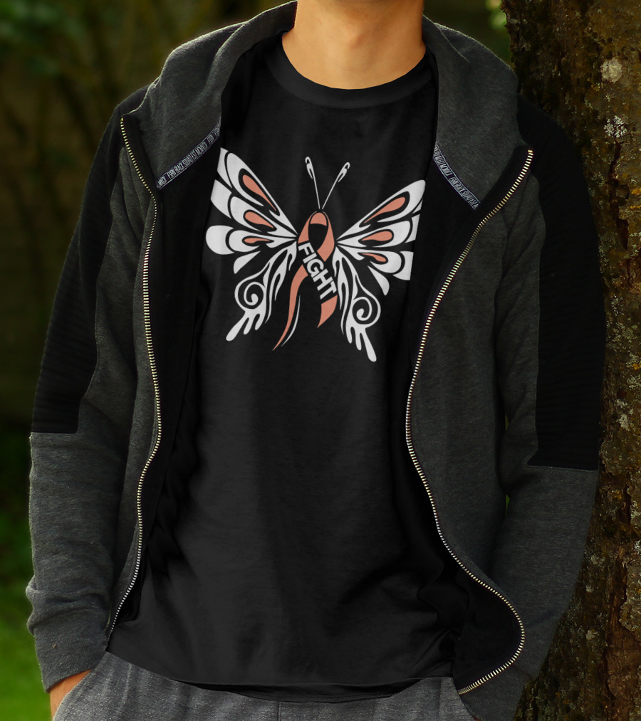 Uterine Cancer Awareness Butterfly Ribbon Fight T-Shirt