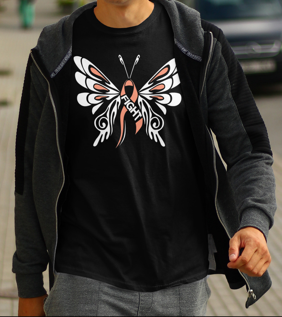 Uterine Cancer Awareness Butterfly Ribbon Fight T-Shirt