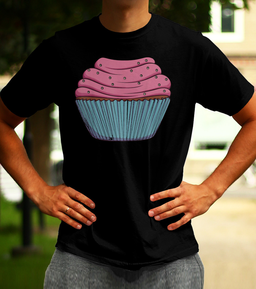 Cupcake Pink Swirled Icing Blue Wrapper T-Shirt
