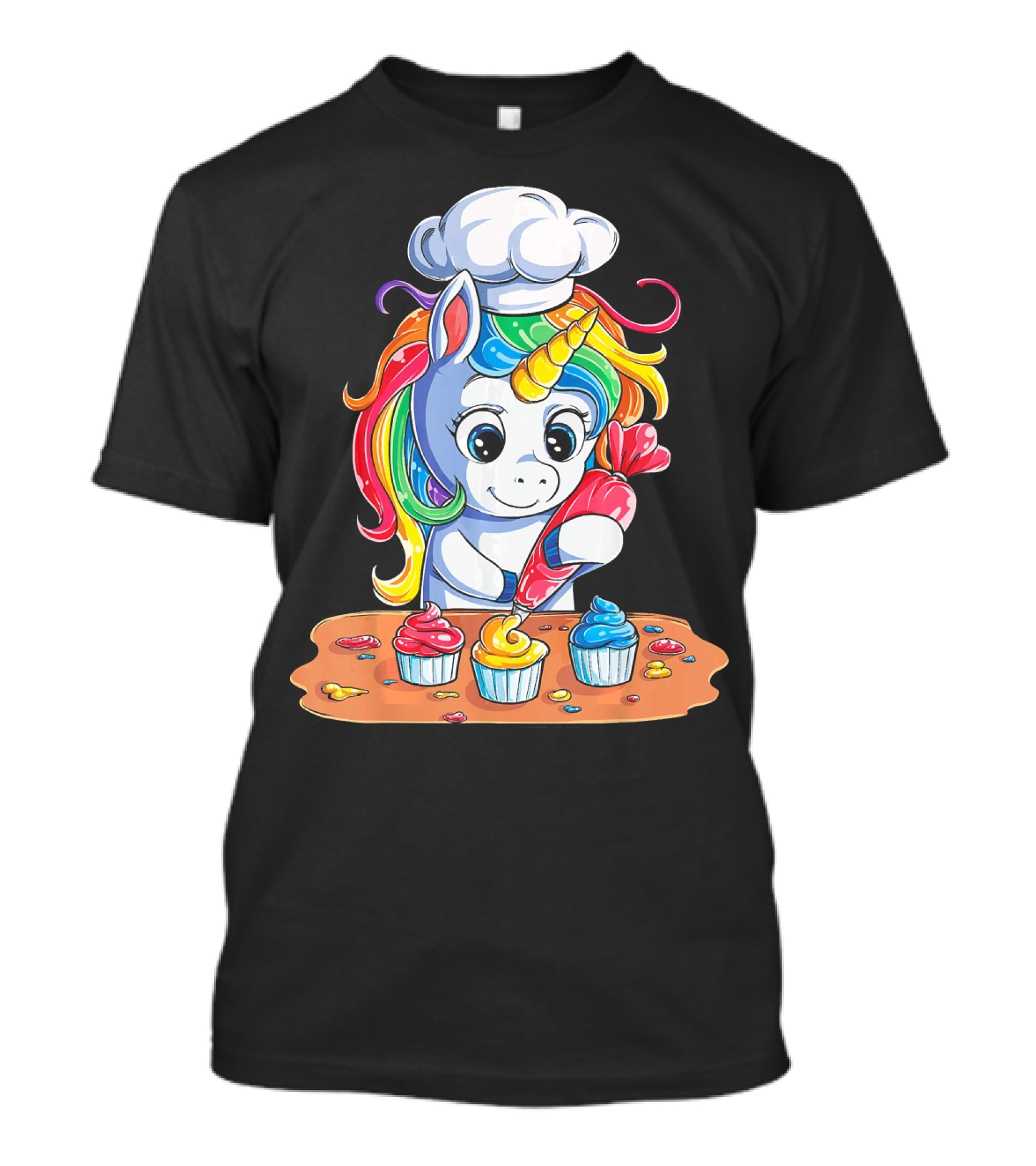 Unicorn Rainbow Chef Decorating Cupcakes Girls Magic T-Shirt