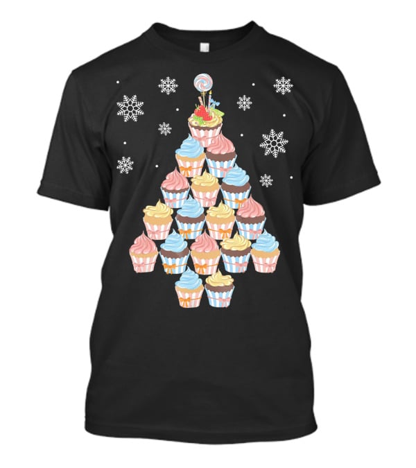 Cupcake Christmas Tree Baker Bak Festive Snowflake Topping T-Shirt
