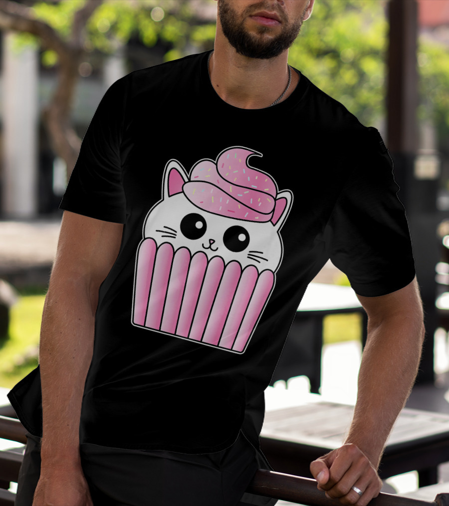 Kawaii Cat Cupcake Muffin In Pink Sweet Delight T-Shirt