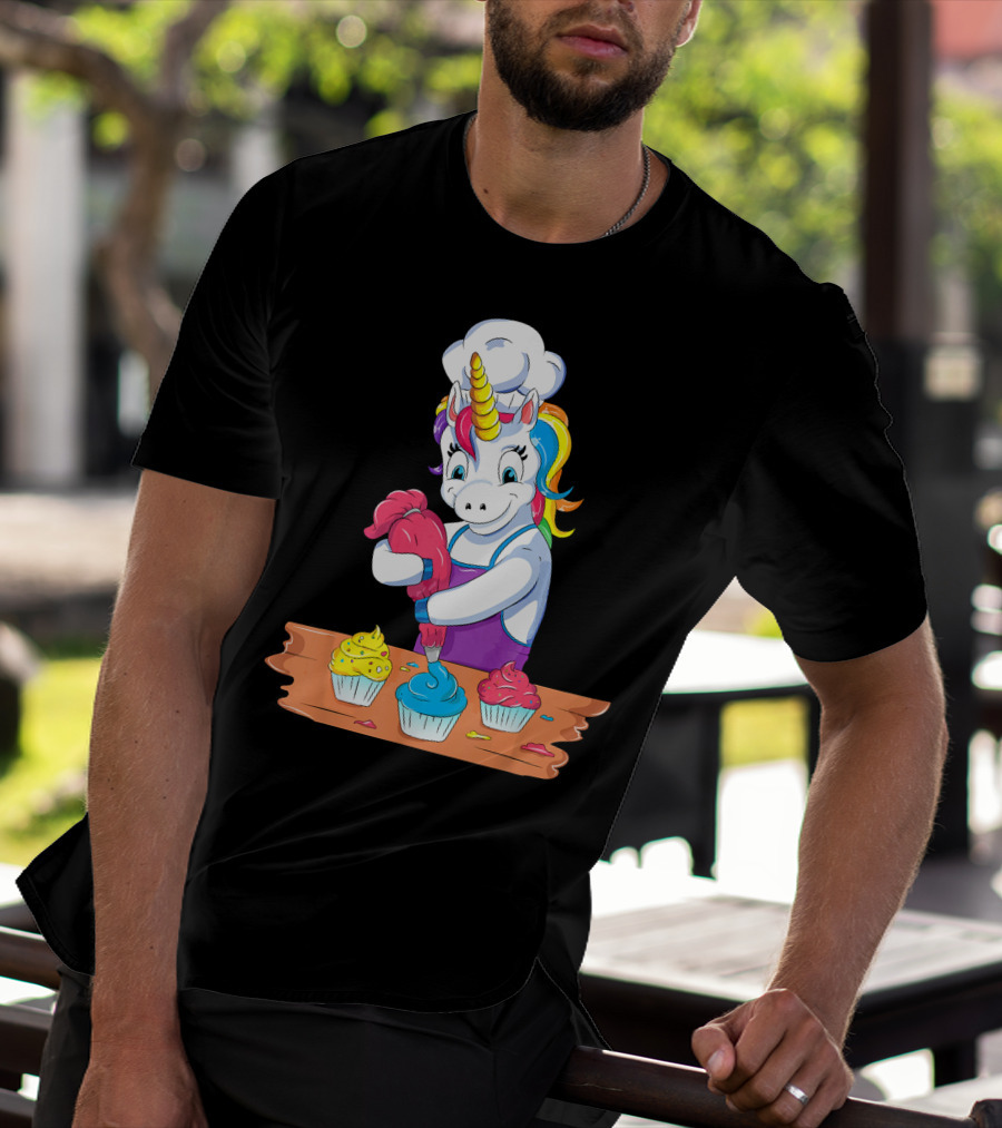 Unicorn Baking Colorful Cupcake Creations Chef T-Shirt