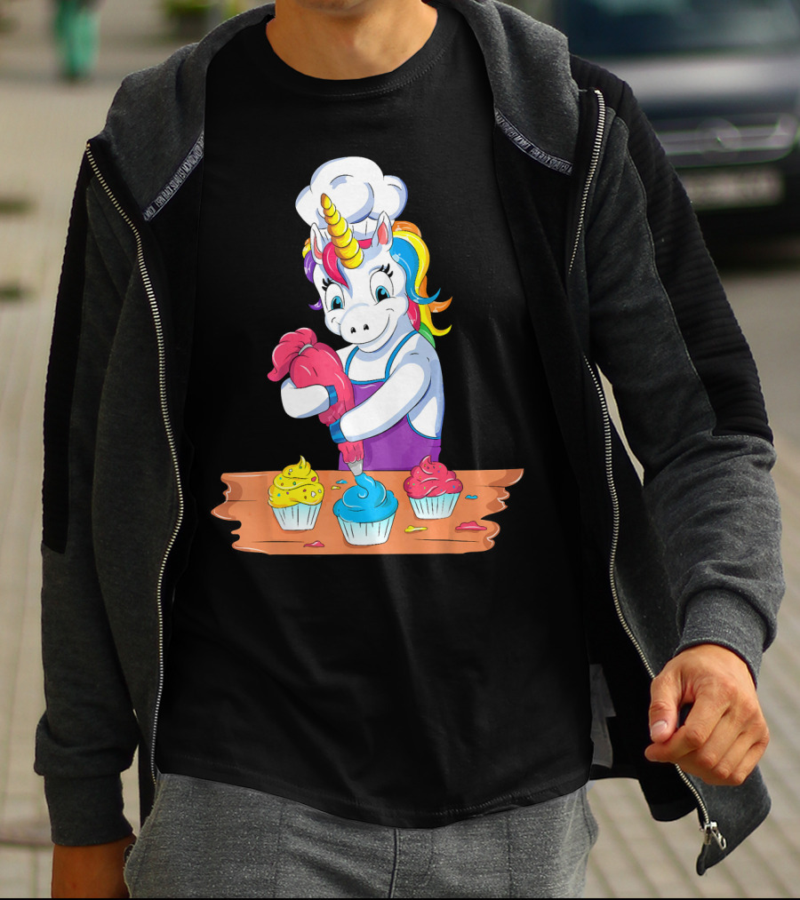 Unicorn Baking Colorful Cupcake Creations Chef T-Shirt