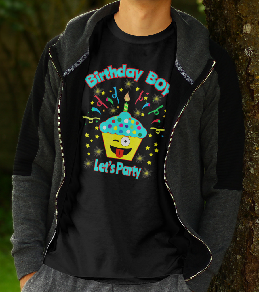 Birthday Boy Let's Party Emoji Cupcake T-Shirt