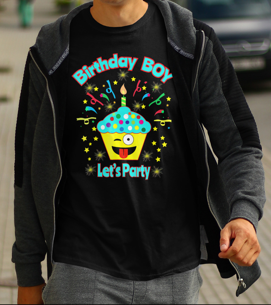 Birthday Boy Let's Party Emoji Cupcake T-Shirt