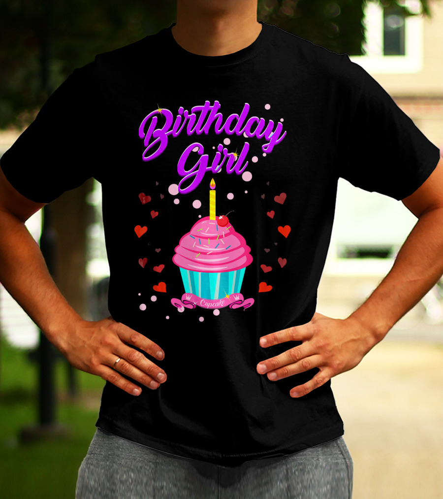 Birthday Girl Cupcake With Heart And Candle T-Shirt