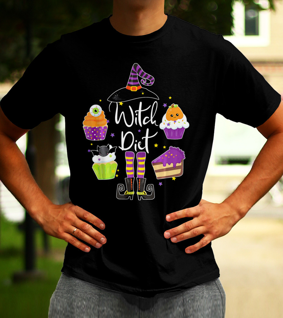 Witch Diet Funny Halloween Pumpkin Cupcake Treats With Witch Hat And Boots T-Shirt