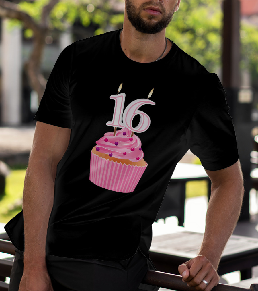 Sweet 16 Birthday Pink Cupcake With Number Candle T-Shirt