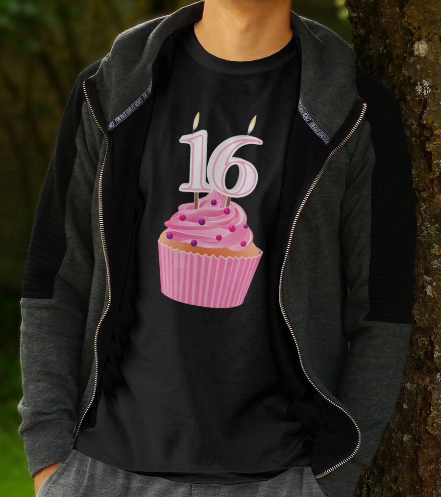 Sweet 16 Birthday Pink Cupcake With Number Candle T-Shirt