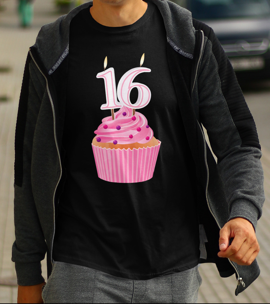 Sweet 16 Birthday Pink Cupcake With Number Candle T-Shirt