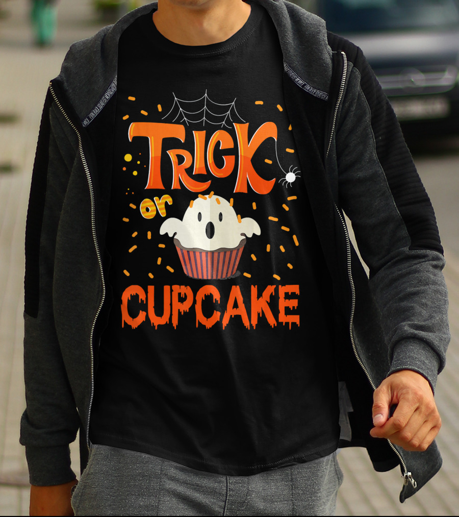 Trick Or Treat Spider Web Ghost Cupcake T-Shirt