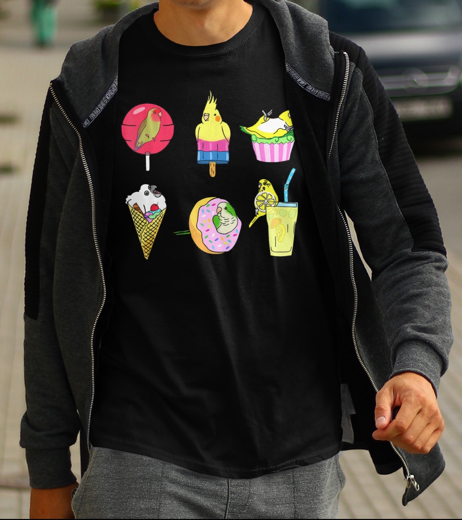 Sweet Ice Cream Lollipop Lemonade Donut Cup Parrot Treats T-Shirt