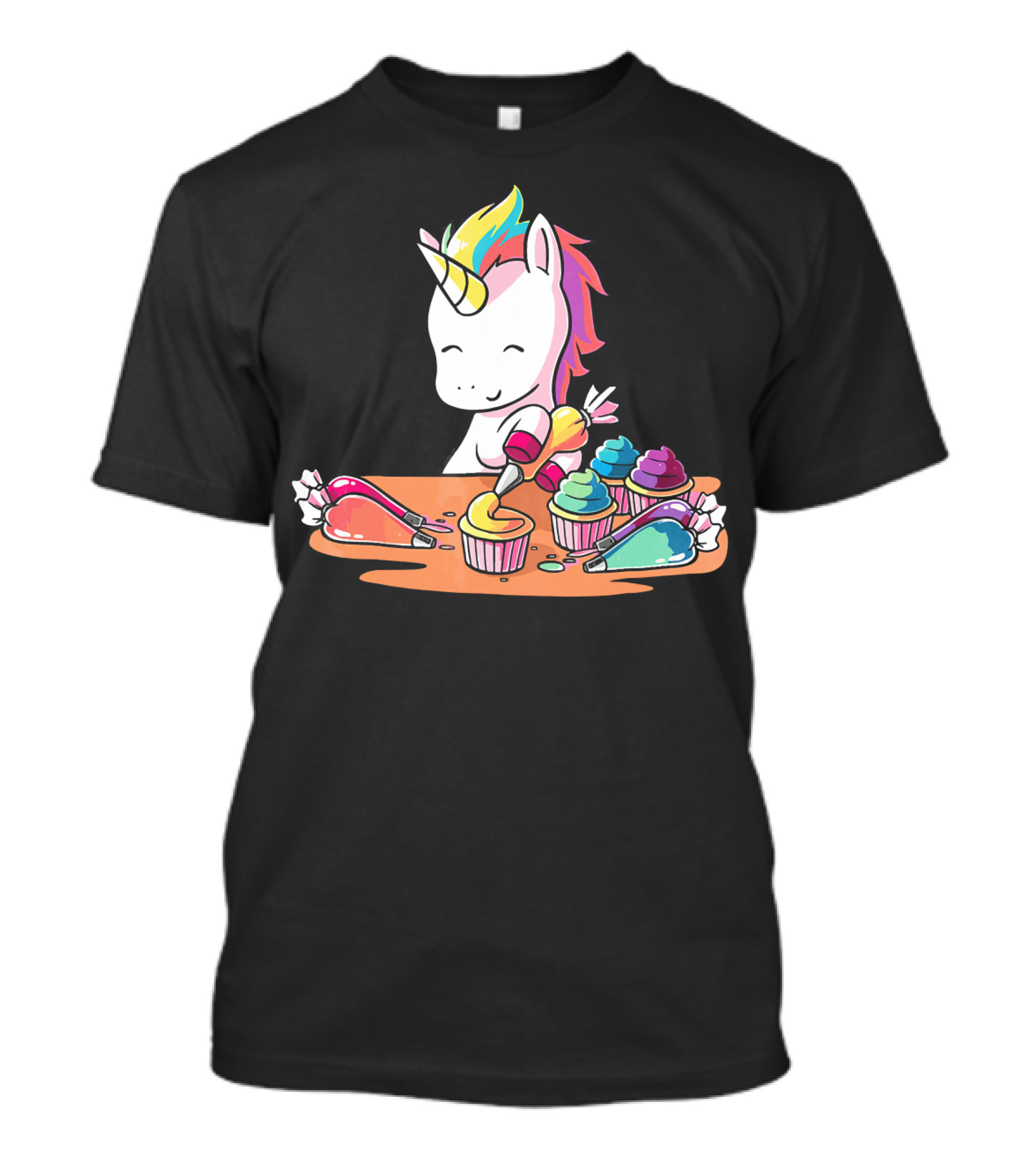 Unicorn Decorating Colorful Cupcakes With Rainbow Frosting T-Shirt